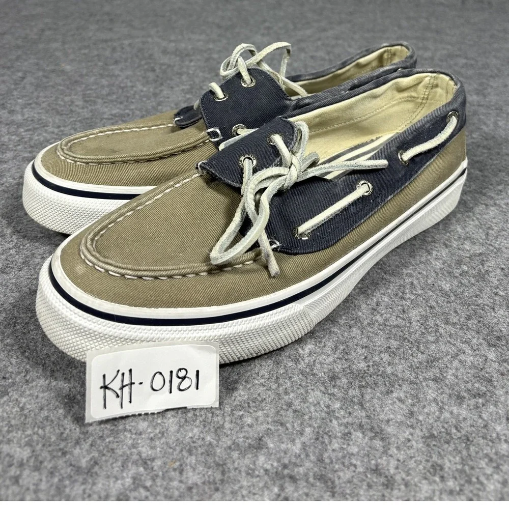 Sperry Top-Sider Bahama Boat Shoes 8.5 M Olive Navy Canvas Nautical Loafers